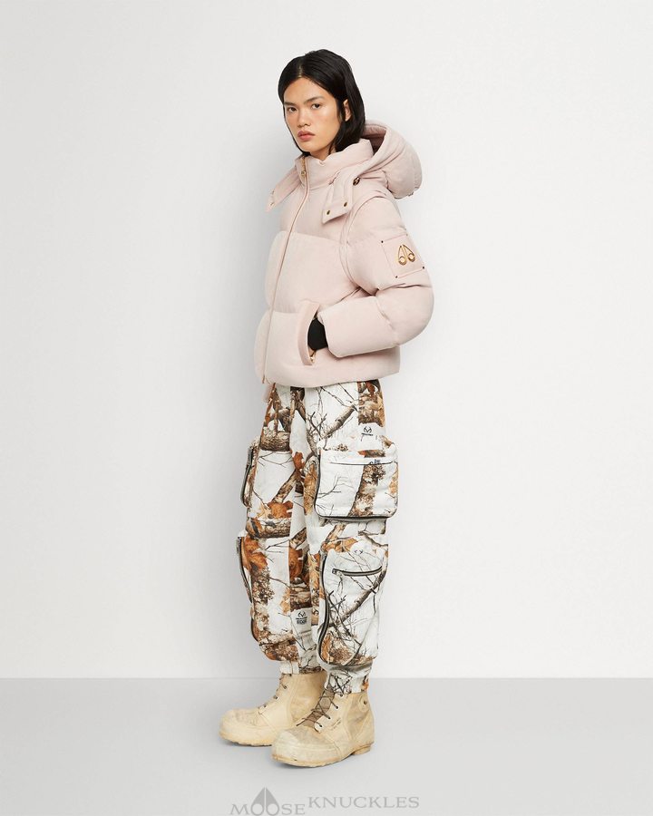 Women Moose Knuckles Velour Comptoir Puffer Jackets Dusty Rose | IB2659340