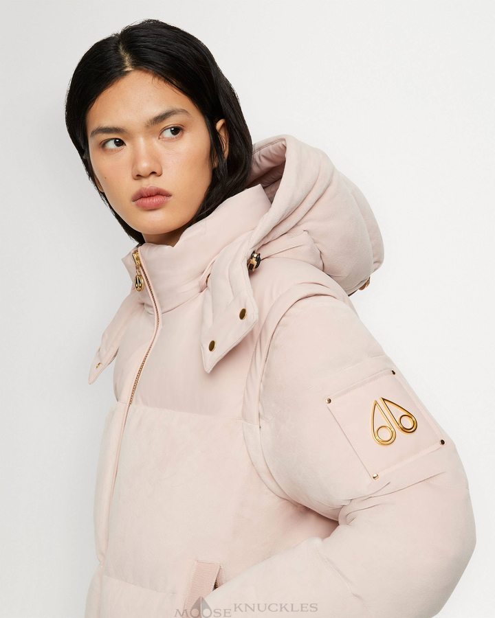 Women Moose Knuckles Velour Comptoir Puffer Jackets Dusty Rose | IB2659340