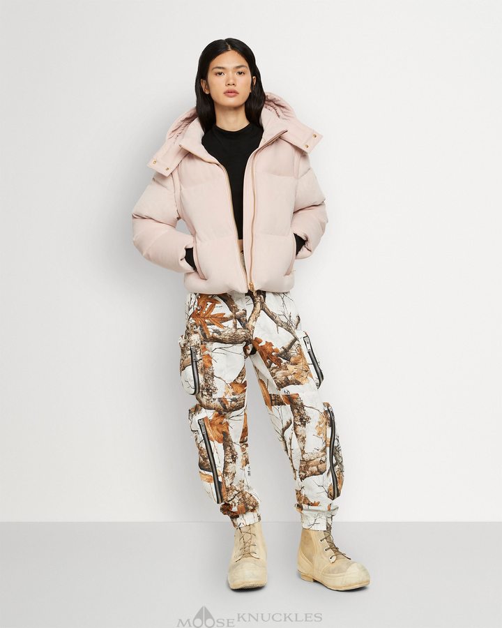 Women Moose Knuckles Velour Comptoir Puffer Jackets Dusty Rose | IB2659340